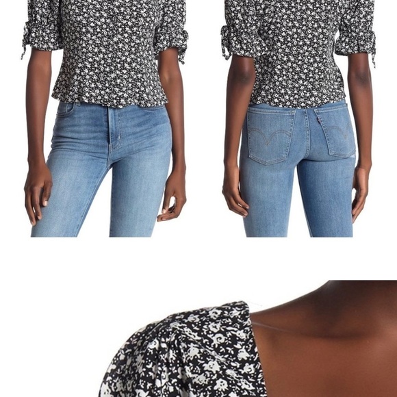 Trixxi Crop Top button up black & white floral size XL loose fit - Picture 9 of 9